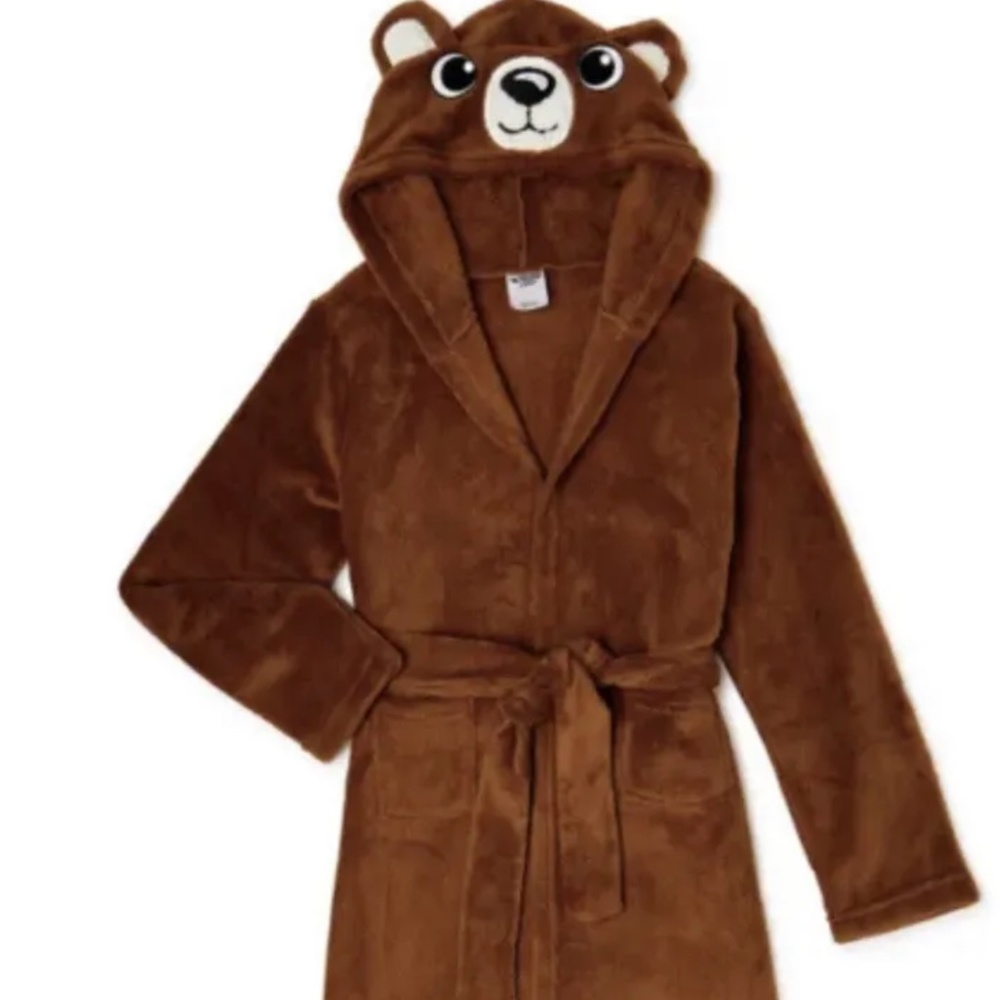 Brown Bear Plush Hooded Robe Medium (8-10) NEW